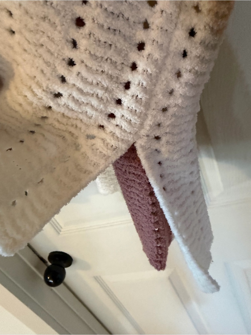 POL V-Neck Striped Crochet Oversized Sweater in Dusty Rose, Cream & Light Blue - Picture 5 of 8